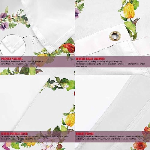 Miniatura 10 de Yekiua Bandera temática de Pascua de 3 x 5 pies orejas de conejo al aire libre mariposas huevos coloridos flores de hierba rayos de sol de