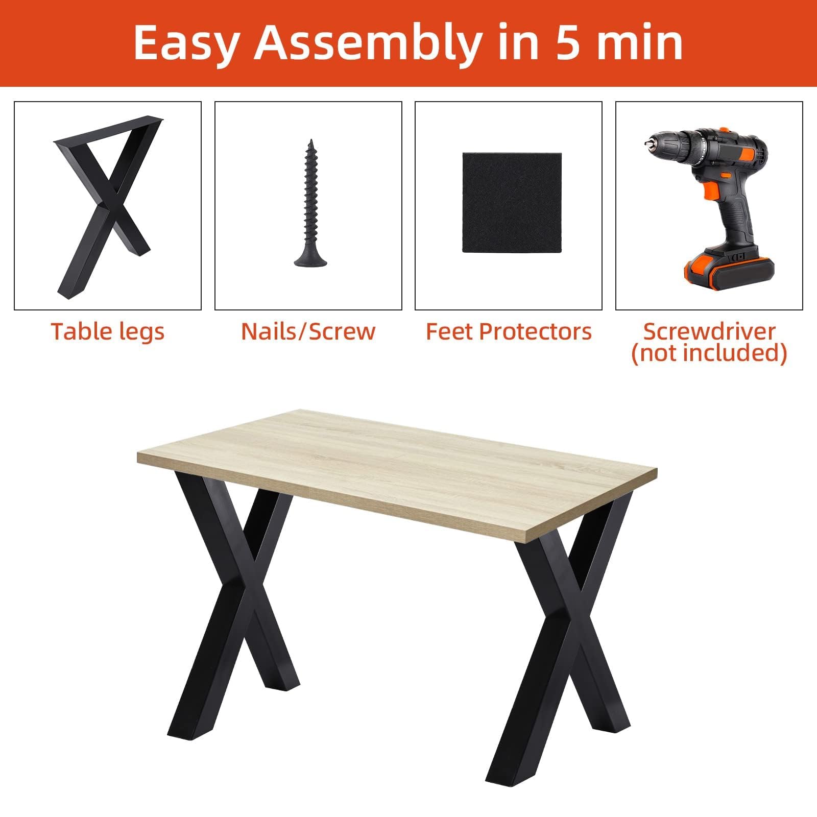 Towallmark 2 gambe del tavolo in metallo per panchina, X-Frame Industrial, telaio da tavolo, gambe da tavolo per panca fai da te, tavoli da pranzo (71 x 61 cm)