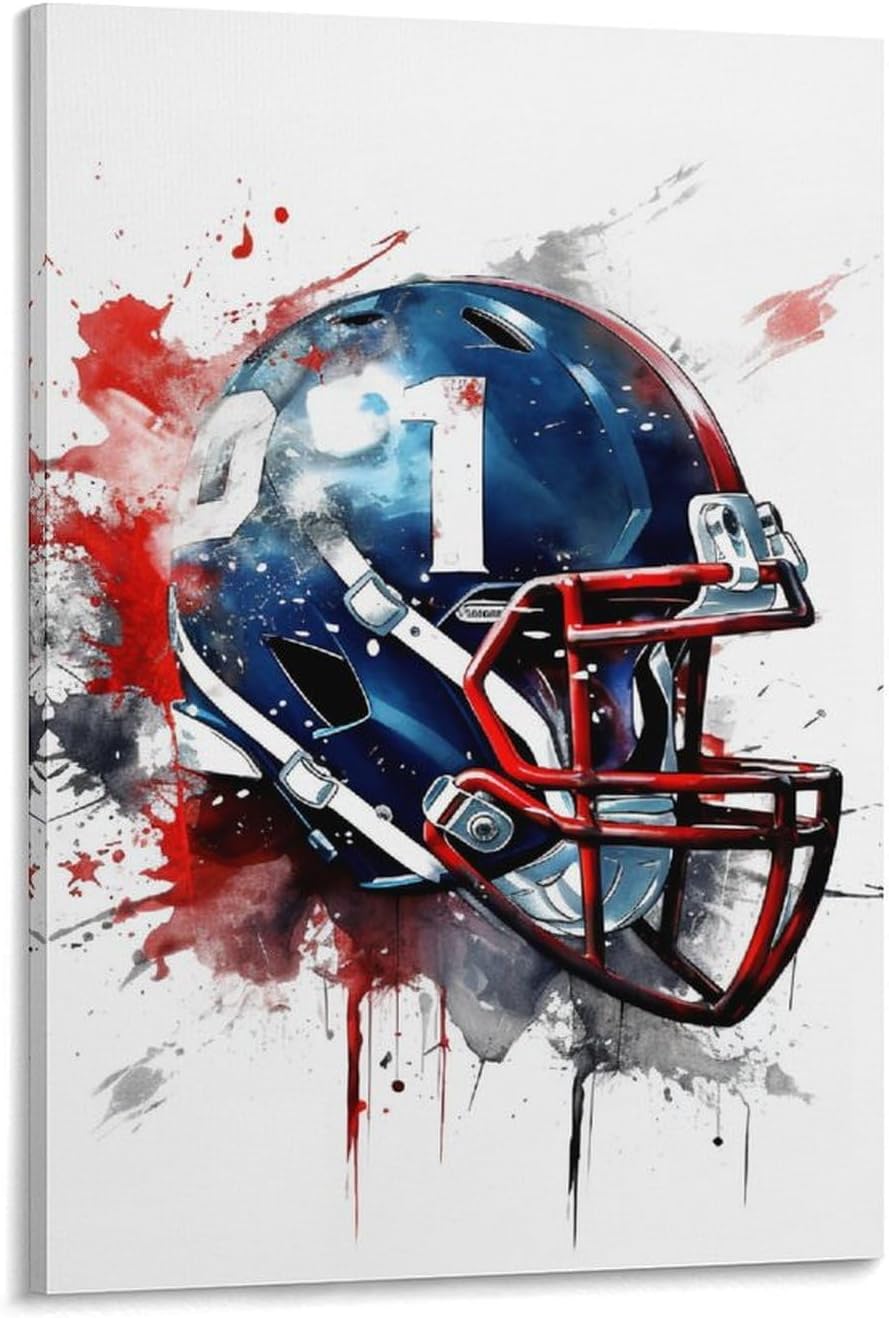 FireDeer Sport Poster Inspirational Wall Art American Football Helmet Baseball Basketball Soccer Colorful Graffiti Pictures for Boy Living Room Decor (01-Helmet,12x16inch-Framed)