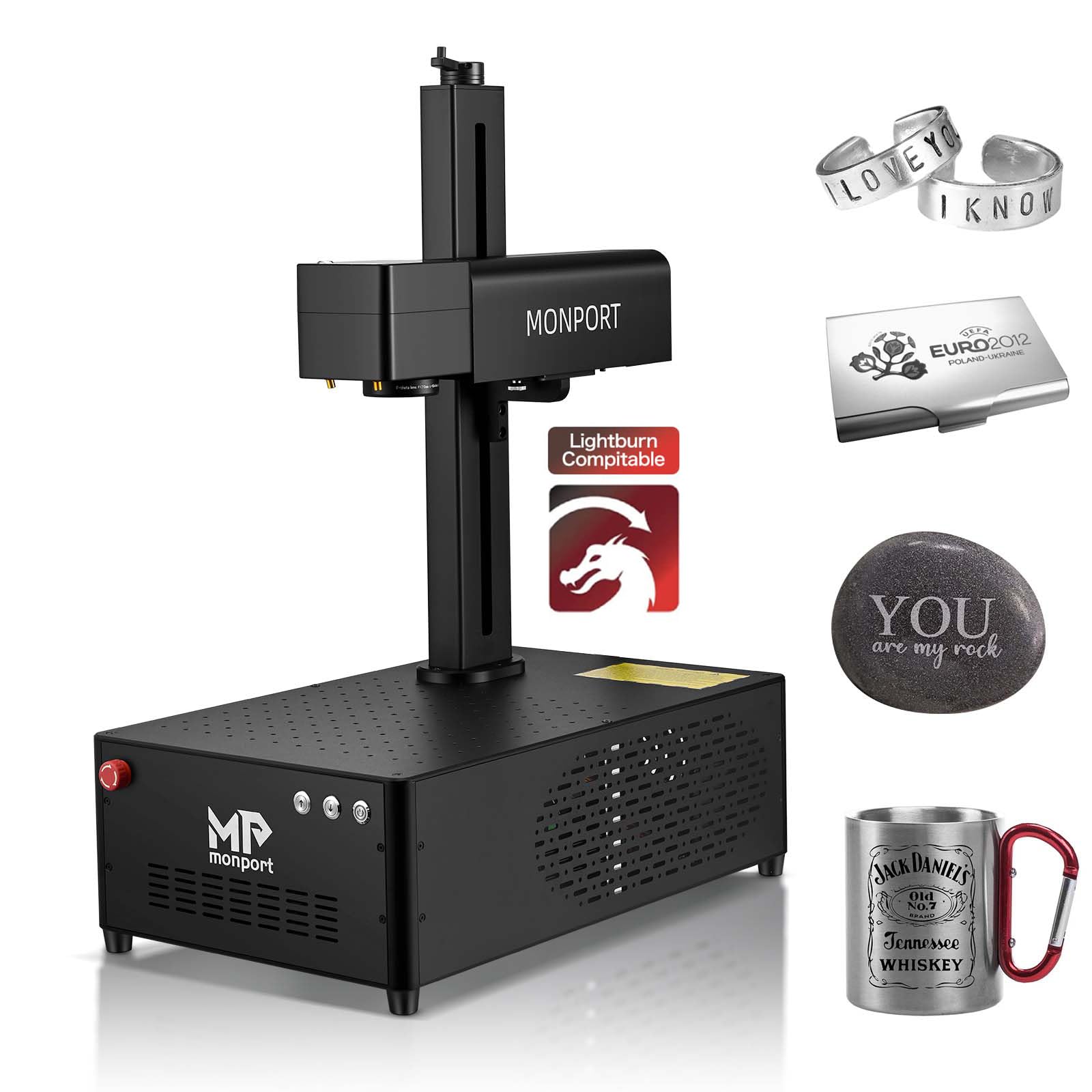 MONPORT GP 50W Fiber Laser Engraver LightBurn Compatible with 50W Raycus Laser Source 7.9" x7.9" Working Area with Electric Lifting Marking Etching for Metal,Tag,Plastic,Jewelry...
