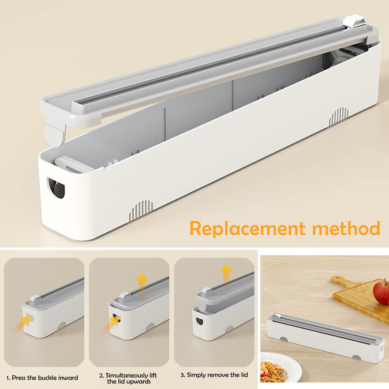 Derouleur Film Alimentaire, Distributeur Papier Aluminium et Film Pratique, Distributeur Film Alimentaire Magnétique, Boîte de Coupe Film Alimentaire, Cling Film Dispenser and Cutter pour Cuisine