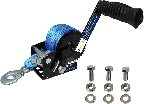 1600LBS Boat Trailer Winch, Heavy Duty Hand Winch with 26FT Strap, 2-Way Ratchet with 41 Gear, Portable Hand Crank Winch for Boat, Trailer,Truck, RV, ATV, Jet Ski