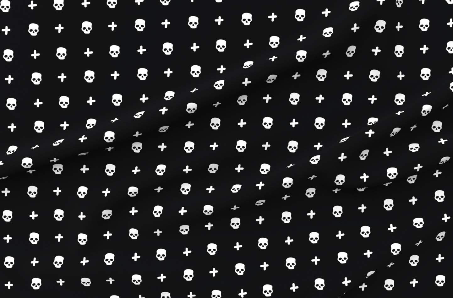 Spoonflower Fabric - Skull Cross Skulls Monochrome Minimal Printed on Denim Fabric by The Yard - Bottomweight Apparel Home Decor Upholstery