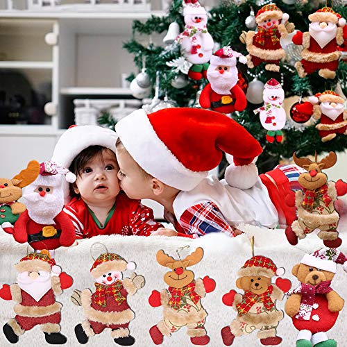 Plush Christmas Ornaments Set, 8 Pieces Hanging, Decorations Santa/Snowman/Elk/Bear Ornaments For Christmas Tree Pendant Holiday Party Decor #TOP6