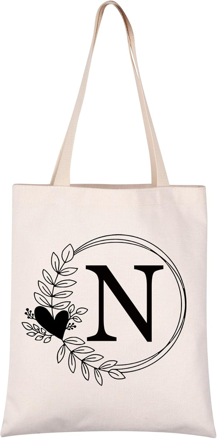 HOLLP Alphabet Shopping Bag A/C/J/K/M/S/T/N/B/L/R Letter Initial Tote Bag (Tote N) - Image 8