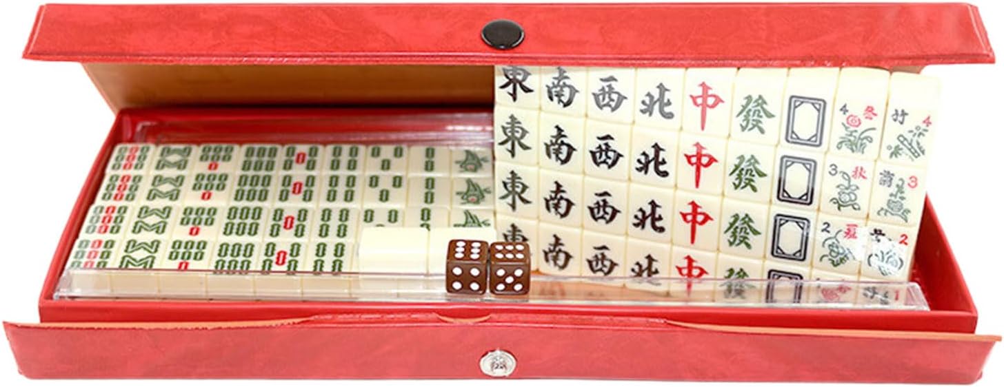 Compact Travel Mahjong Set with 4 Rulers Long Box Designs Sturdy Materials for Outdoor Camping Family Gatherings