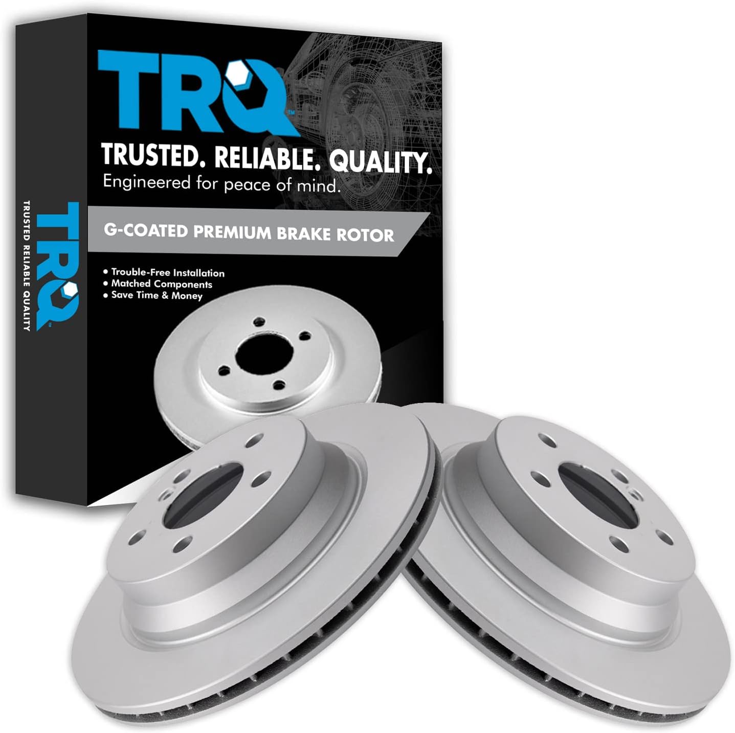 TRQ Rear Brake Rotors Set Vented Premium G-Coated Compatible with 2006 Mercedes-Benz CLS500 2003-2006 E320 2006-2016 E350 E500 2007-2009 E550 2010-2015 GLK350 BRA22849