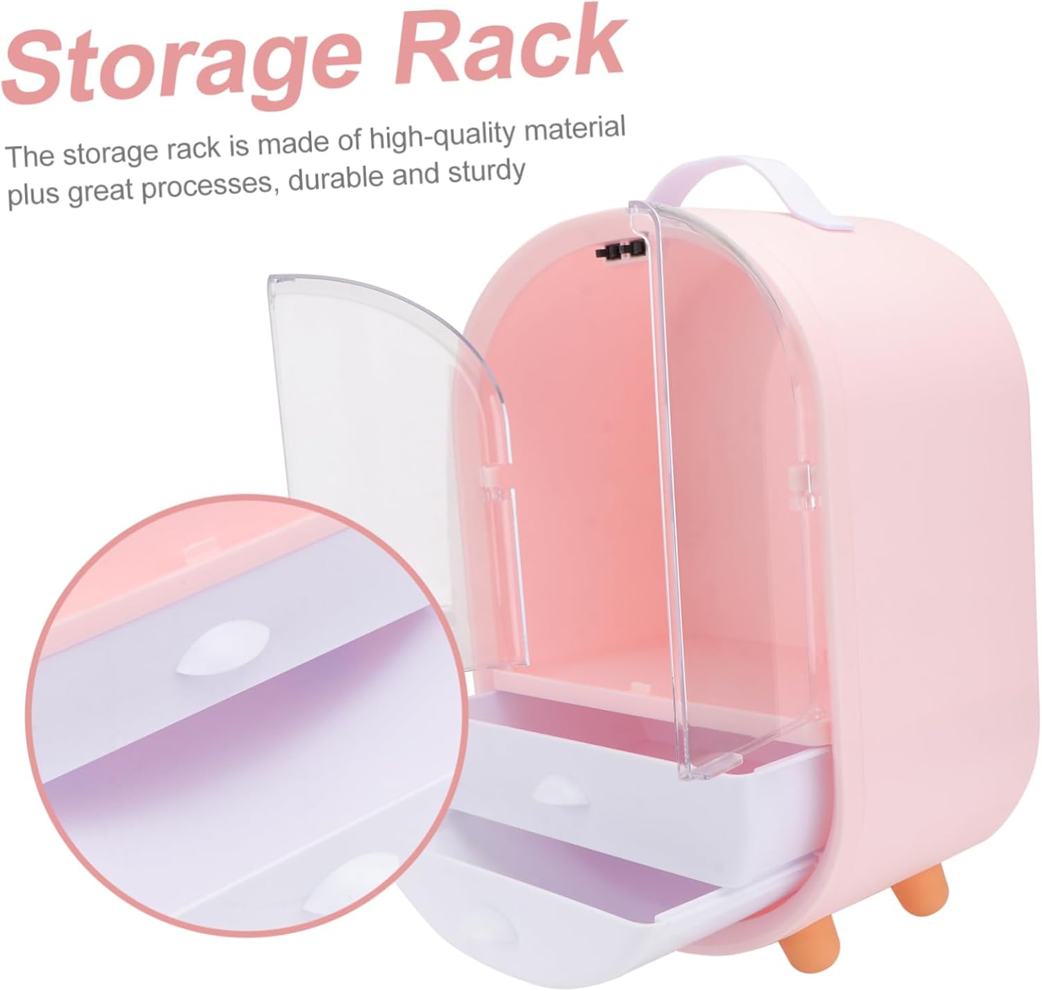 Multifunctional Double Door Cosmetics Storage Box with Drawer Dustproof Desktop Organizer for Makeup Stationery and Sundries Pink Cosmetic Display Case for Home Office Dormitory