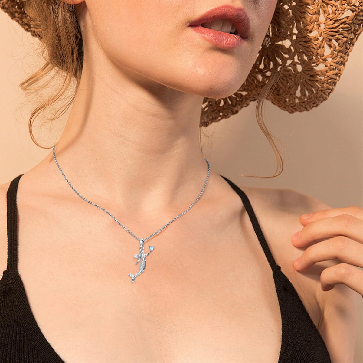 Meerjungfrau-Halskette 925er Sterlingsilber Mondstein Meerjungfrau-Anhänger Schmuck Geschenke für Frauen