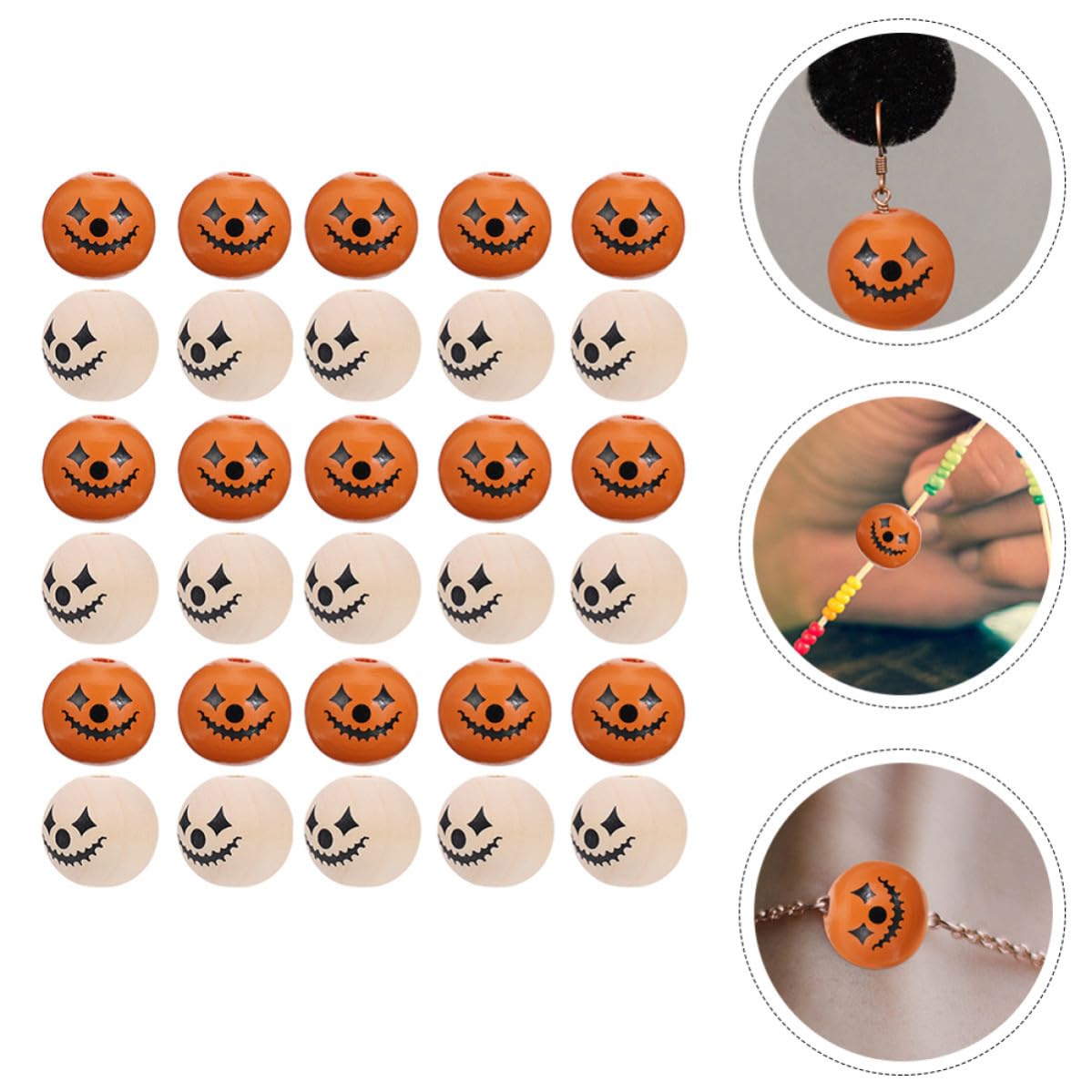 300 Piezas Cuentas Redondas de Madera de Halloween para