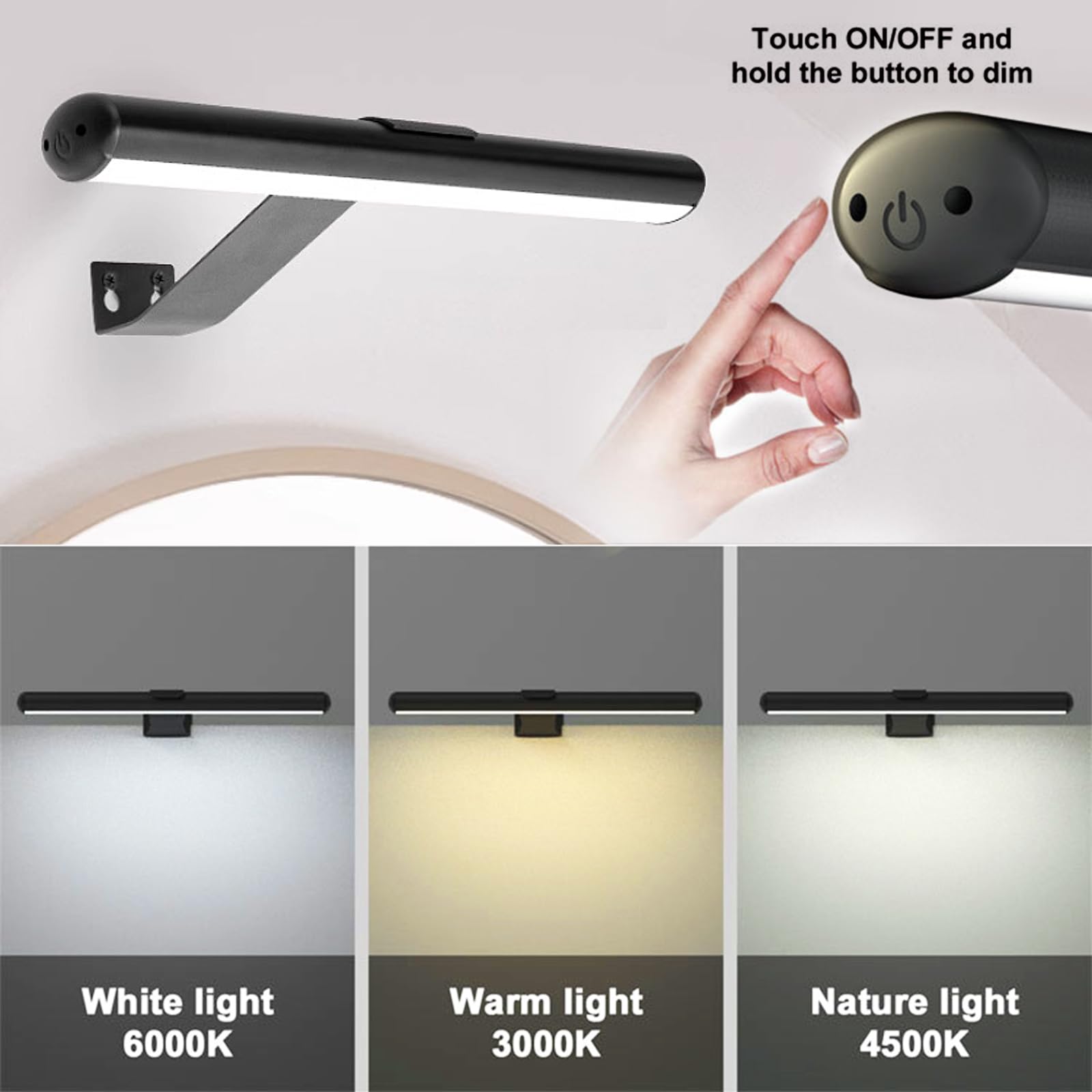 2 Pack Wireless Picture Light with Remote, Battery Operated Wall Sconce, 3 Color Modes and Dimmable LED Wall Lights with Timer for Painting, Frame, Gallery, Dartboard, Bedroom (Black)