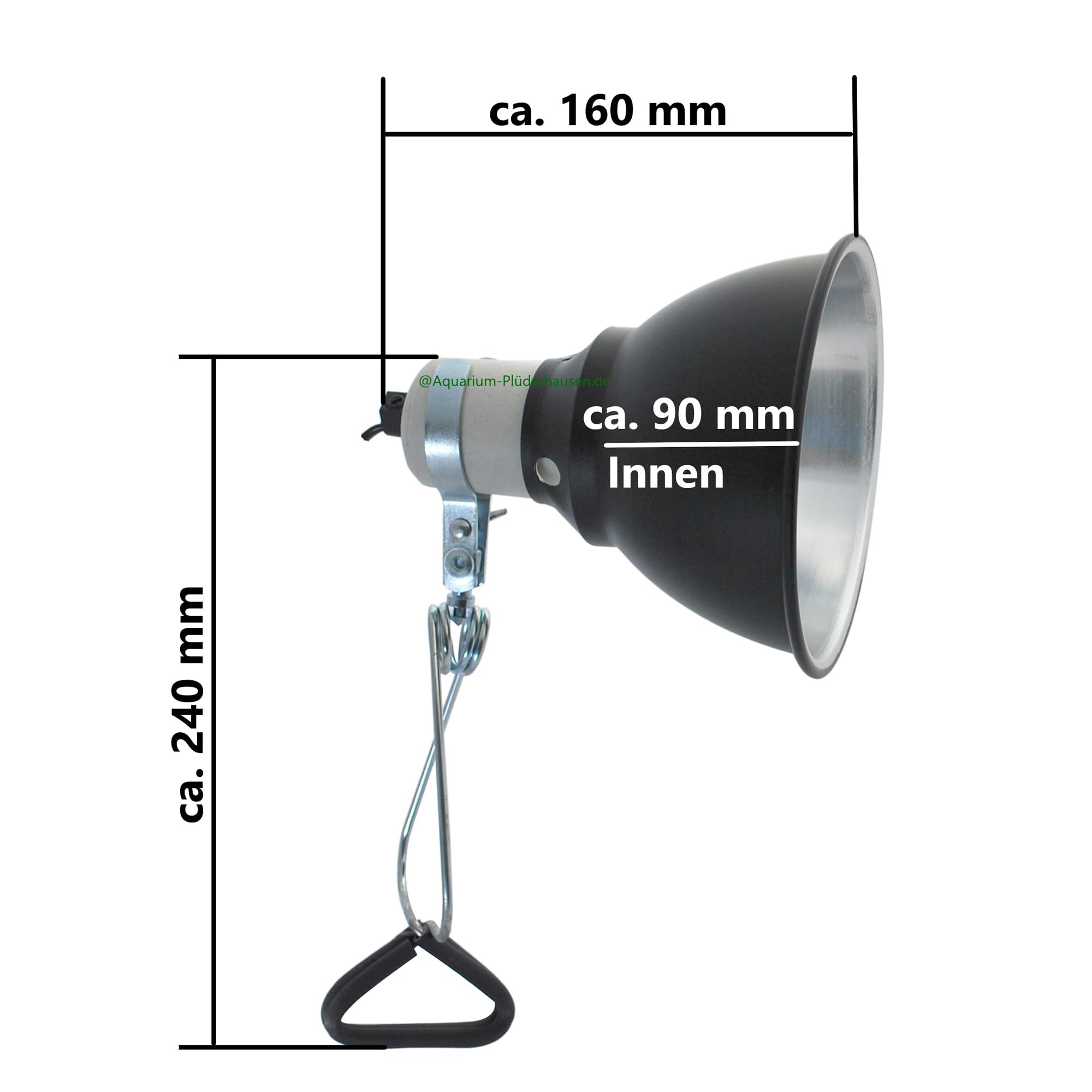 Terrarium Reflektor-Klemmlampe E27 mit Keramiksockel bis 100W Ø 150 mm