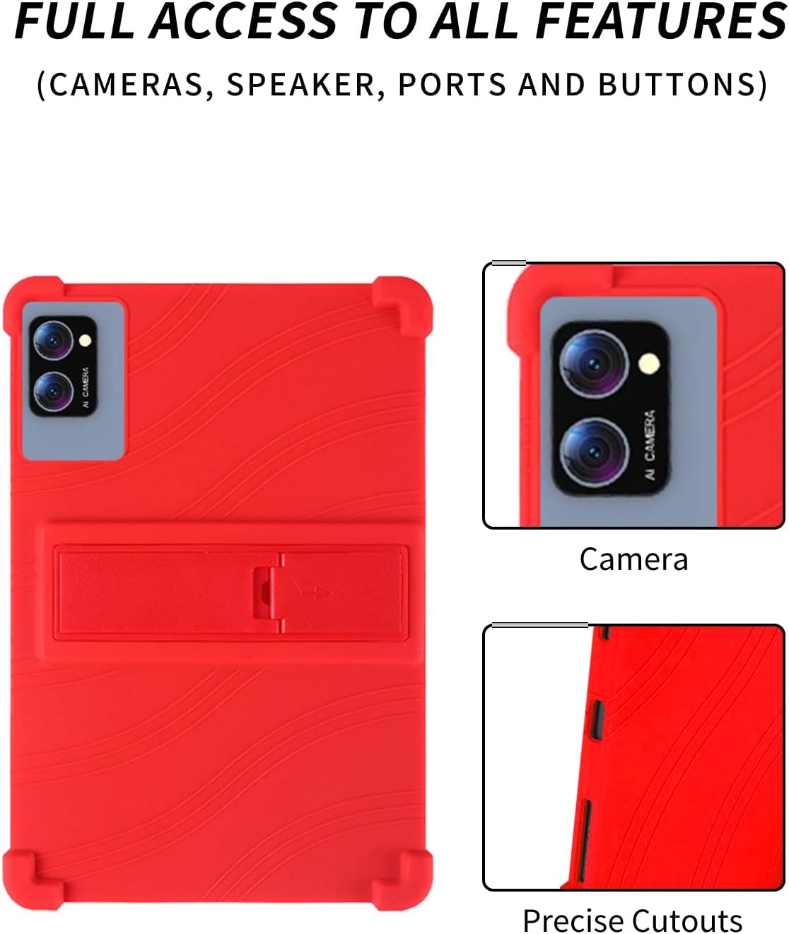 Case for Winsing T30W Android 15 Tablets 10 inch，WUNIAK Shock Proof Lightweight Stand Rubber Shell Protective Cover,Kids Friendly Soft Silicone Adjustable Stand Cover,RED image 5