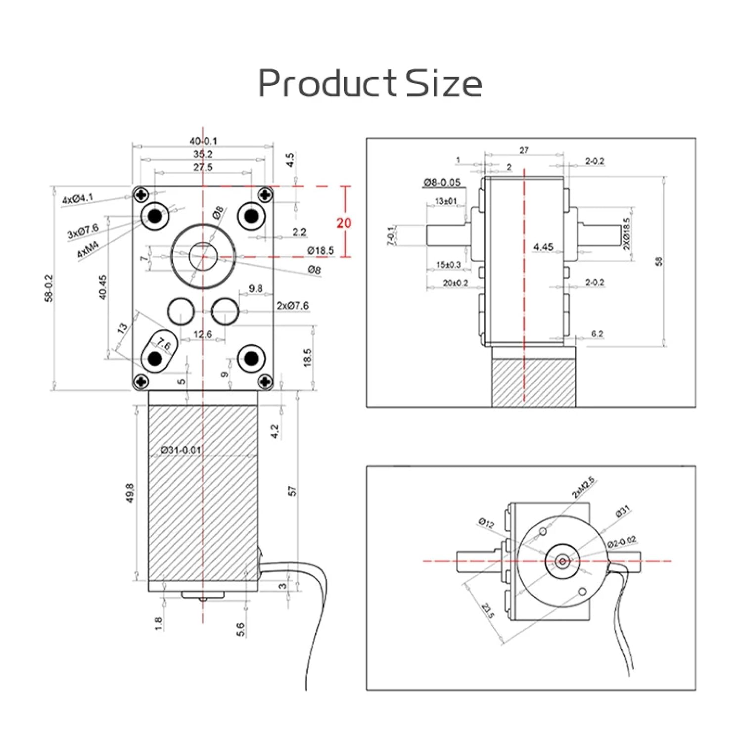 5840-31ZY DC Gear Motor with Double Shaft, 12V-24V Variable Speed, Full Metal Gearbox, 100KG.CM Torque, Reversible Rotation, 33MM Long Shaft (24V 27RPM Bracket Motor)
