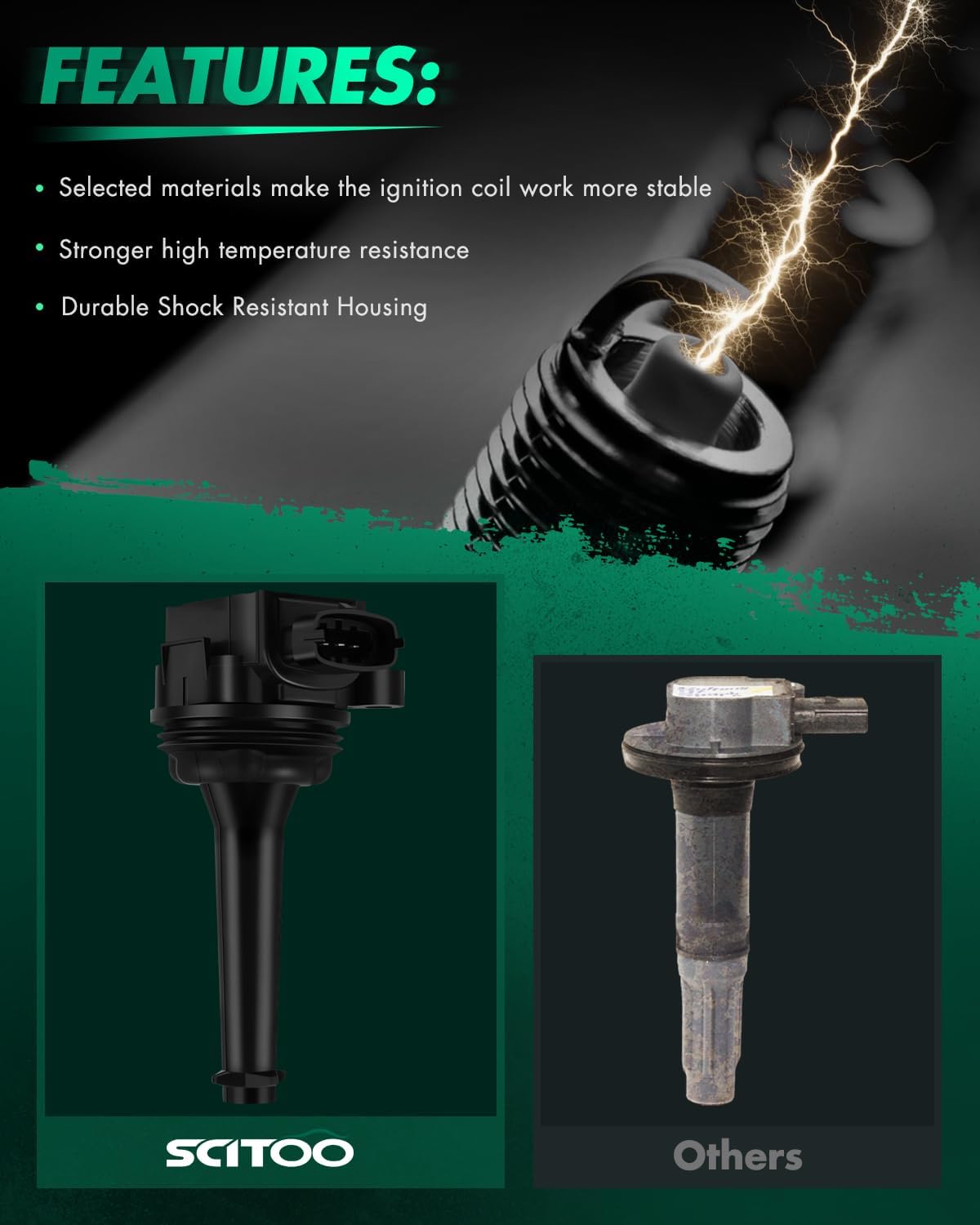 SCITOO Ignition Coil Coils & Iridium Spark Plugs fit for Volvo 1999 2000 2001 2002 2003 2004 C70 2001 2002 2003 2004 2005 S60 UF341 5 ignition coils for 5 iridium Spark Plugs