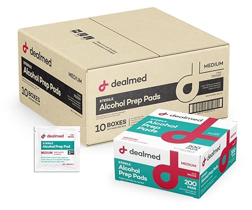 Dealmed Almohadillas de preparación de alcohol 2000 toallitas antisépticas esterilizadas gamma sin látex medianas, productos para el cuidado de