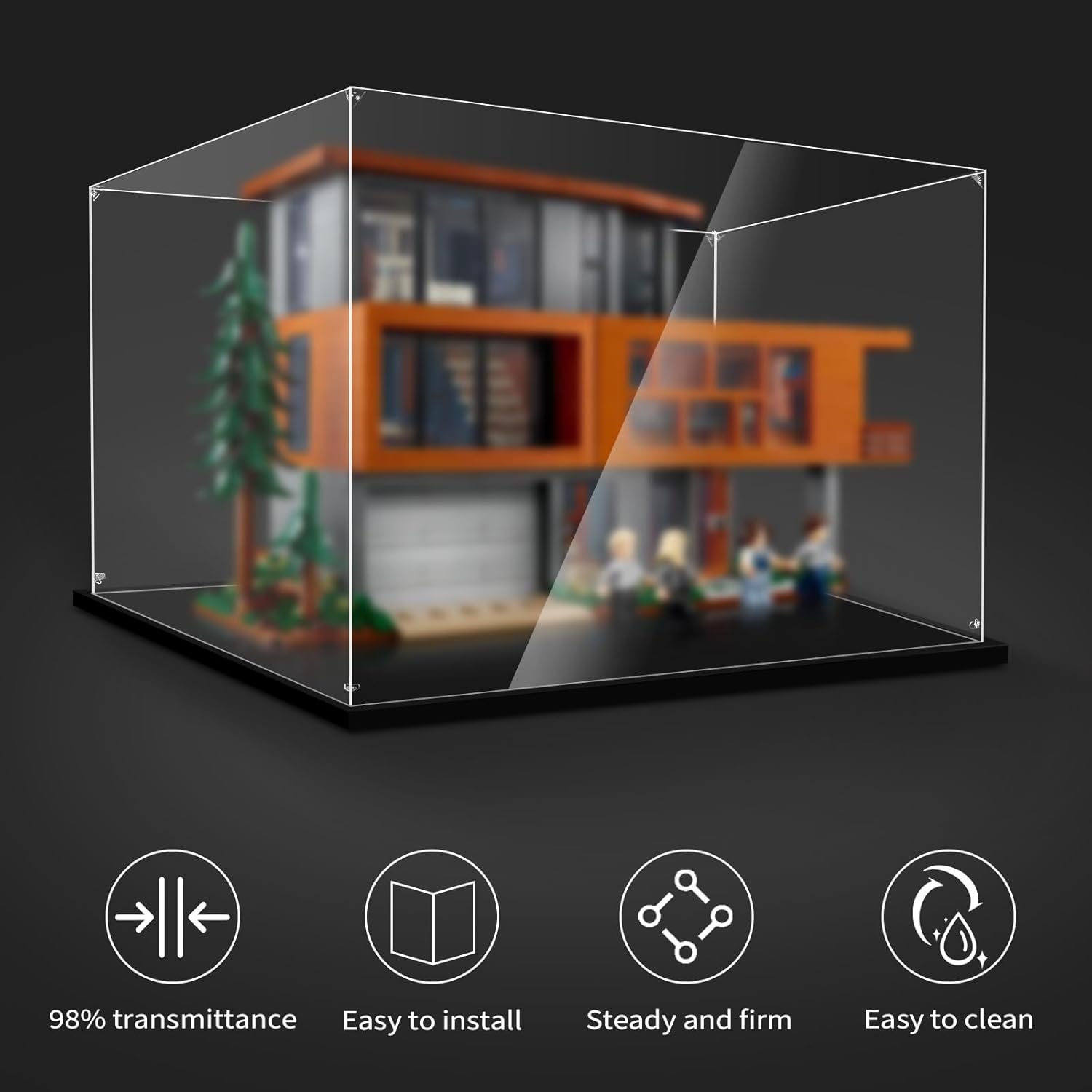 Display Case for Lego 21354 Twilight The Cullen House, 43242 Snow White and The Seven Dwarfs' Cottage or 76295 The Avengers Helicarrier, 17.71x11.81x9.84inches (45x30x25cm)