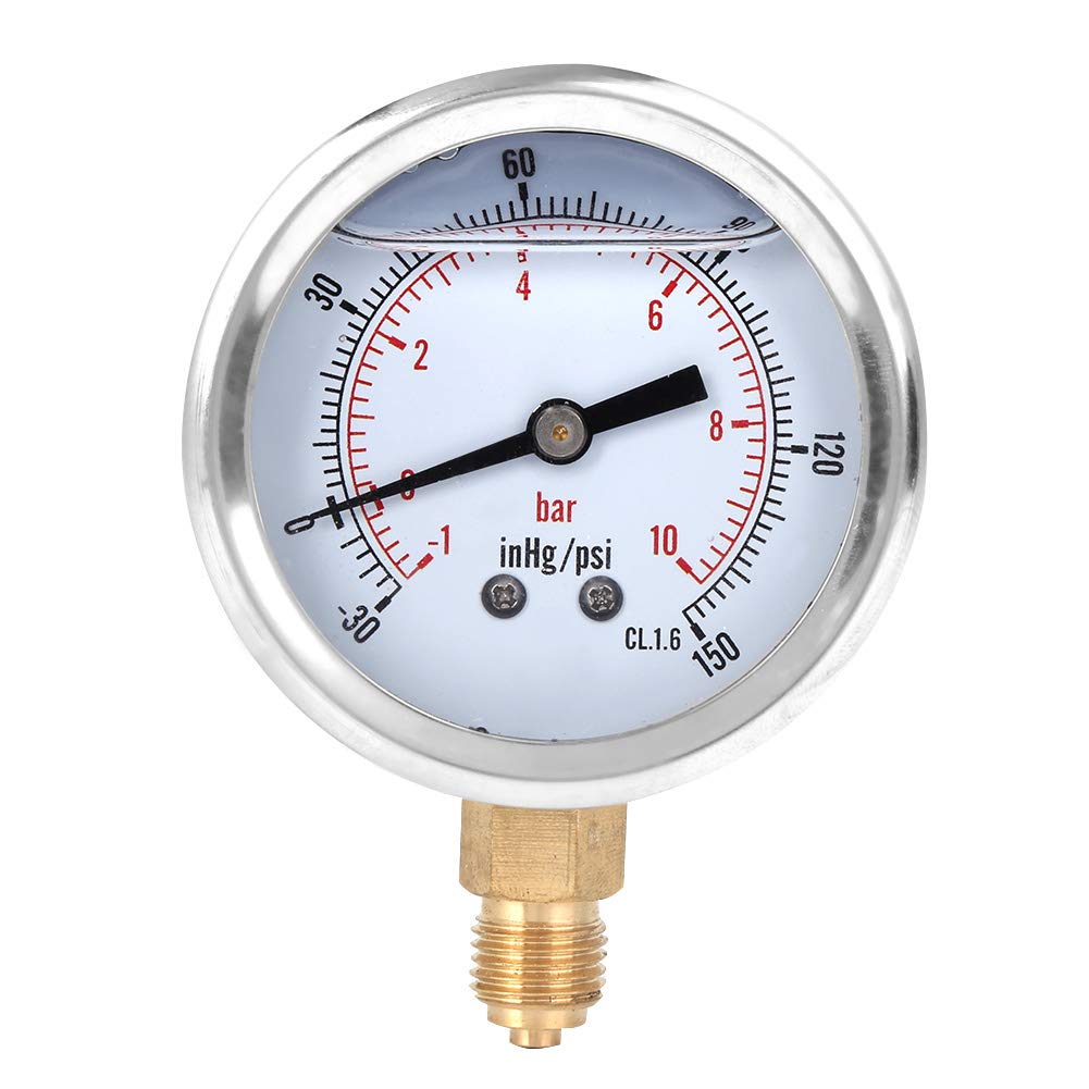 TS - PGGZ604-10bar Radial Oil Filled Vacuum Pressure Gauge, Dual Scale Manometer with 1/4BSP Bottom Mount, Stainless Steel and Brass Construction for Machinery and