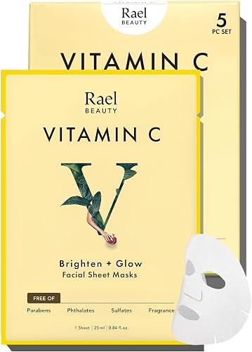 Rael Vita Bright Face Mask With Vitamin C, Antioxidant Face Mask For Brightening, Radiance And Refinement, Best For Skin With Dullness Or Pigmentation, 5 Sheet