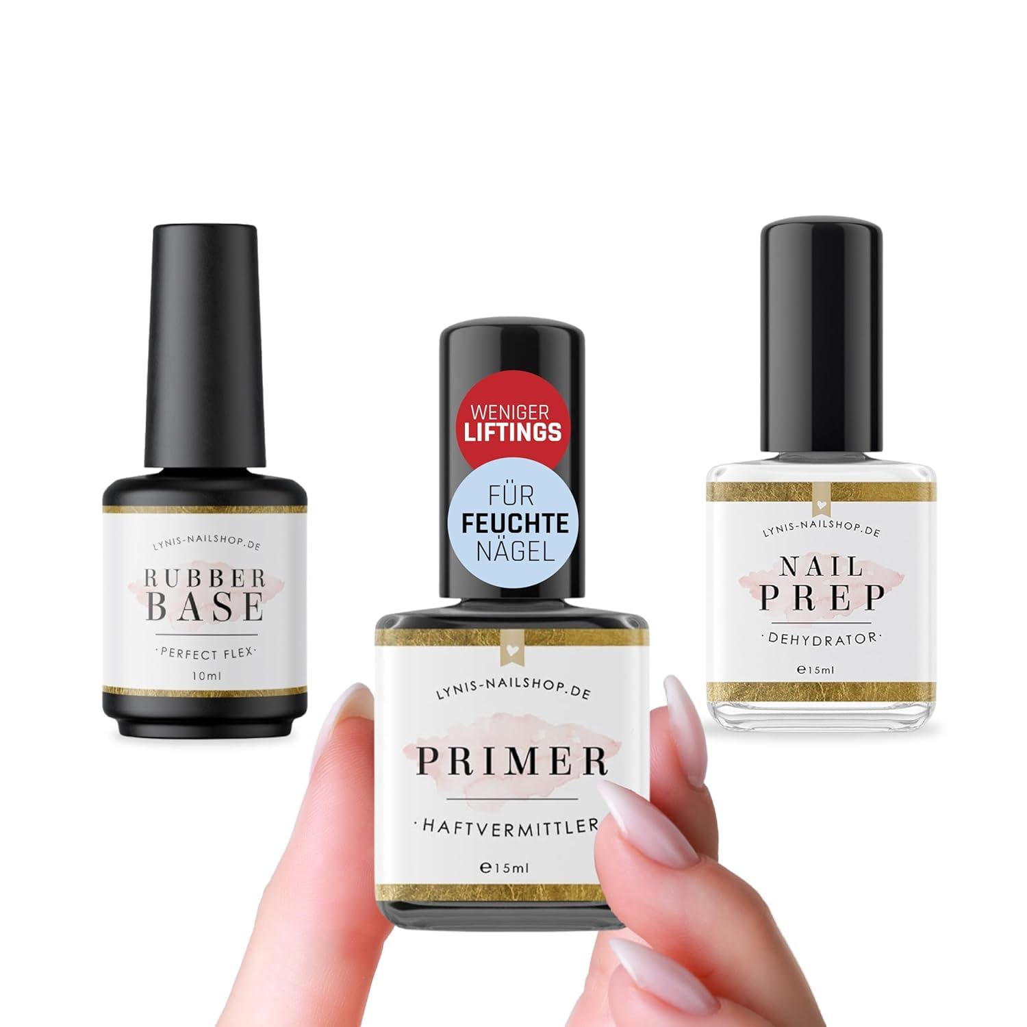 Nail Prep HAFTUNGS-Set für FEUCHTE Nägel für wenige Liftings mit Primer, Dehydrator & Perfect Flex für Kunstnägel · Lynis-Nailshop.de