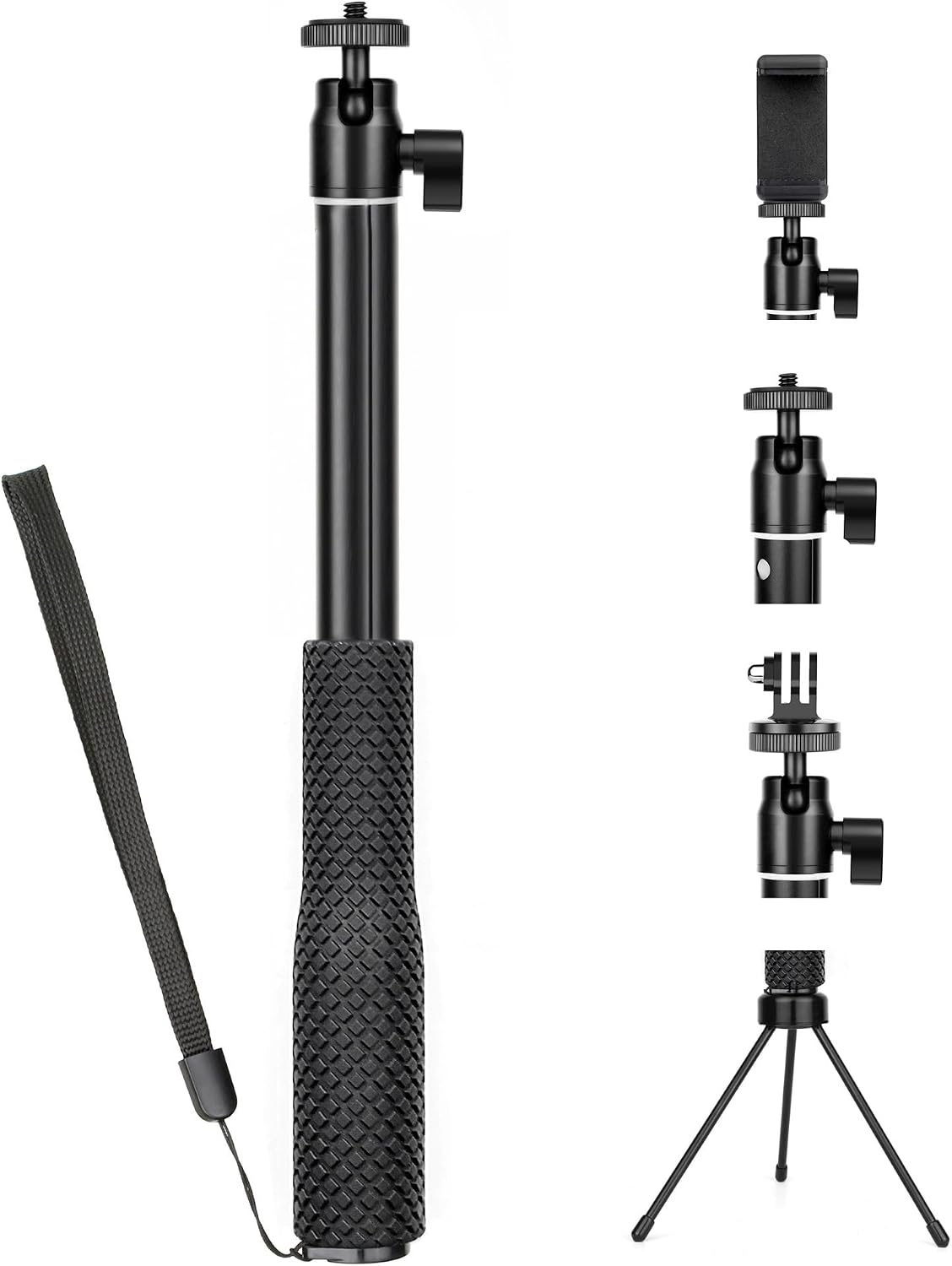 GEPULY Underwater Selfie Stick w 360°Ballhead Tripod for GoPro DJI Insta360 | Versatile Vlogging 1/4 Thread Aluminum Extended Monopod 12-37"Diving Waterprof Stick Pole Scuba Hand Grip Diving Accessories