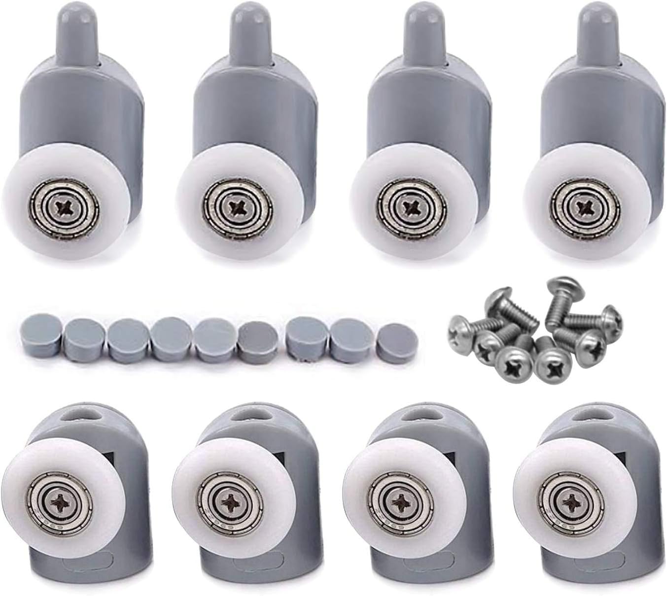 8Pcs x Shower Door Rollers(4xtop+4xbottom+Screw+Cover Caps), Shower Door Rollers / Runners / Wheels / Pulleys/Guides 23Mm Diameter , Ultra-Quiet Home Bathroom DIY Replacement Parts
