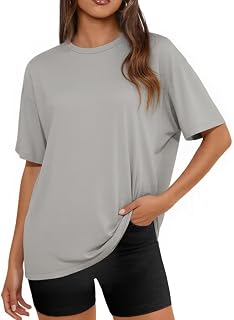 Womens Oversized Short Sleeve Crew Neck T Shirts Loose Fit Basic Tee Shirts Casual Summer Tops Cotton Modal Blend