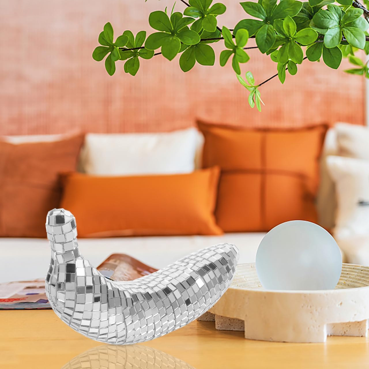 MAGICLULU Mirror Disco Banana Ornament Reflective Disco Party Supply Tabletop Decor 6.49X2.75X3.54In Novelty Banana Decoration for Home Office Wedding