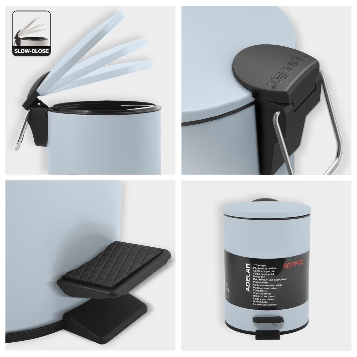 Pattumiera Spirella Adelar 3L - Acciaio Inox, Coperchio A Pedale, Chiusura Morbida, Blu Scuro - Foto 9