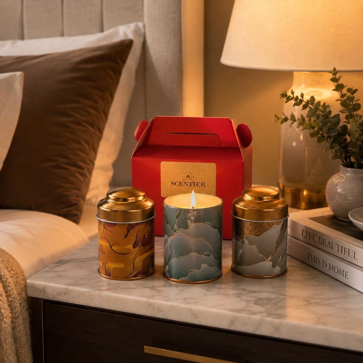 Midnight Muse Trio Handmade Candle Gift Set, 3-Pack 5 oz Soy Wax Candles, Warm Amber, Mysore Sandalwood & Velvet Rose