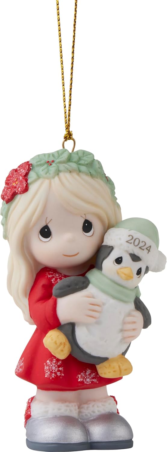 Precious Moments 2024 Collector Little Girl Ornament | Have Yourself A Merry Little Christmas Dated 2024 Girl Bisque Porcelain Ornament | Holiday Decor & Gifts