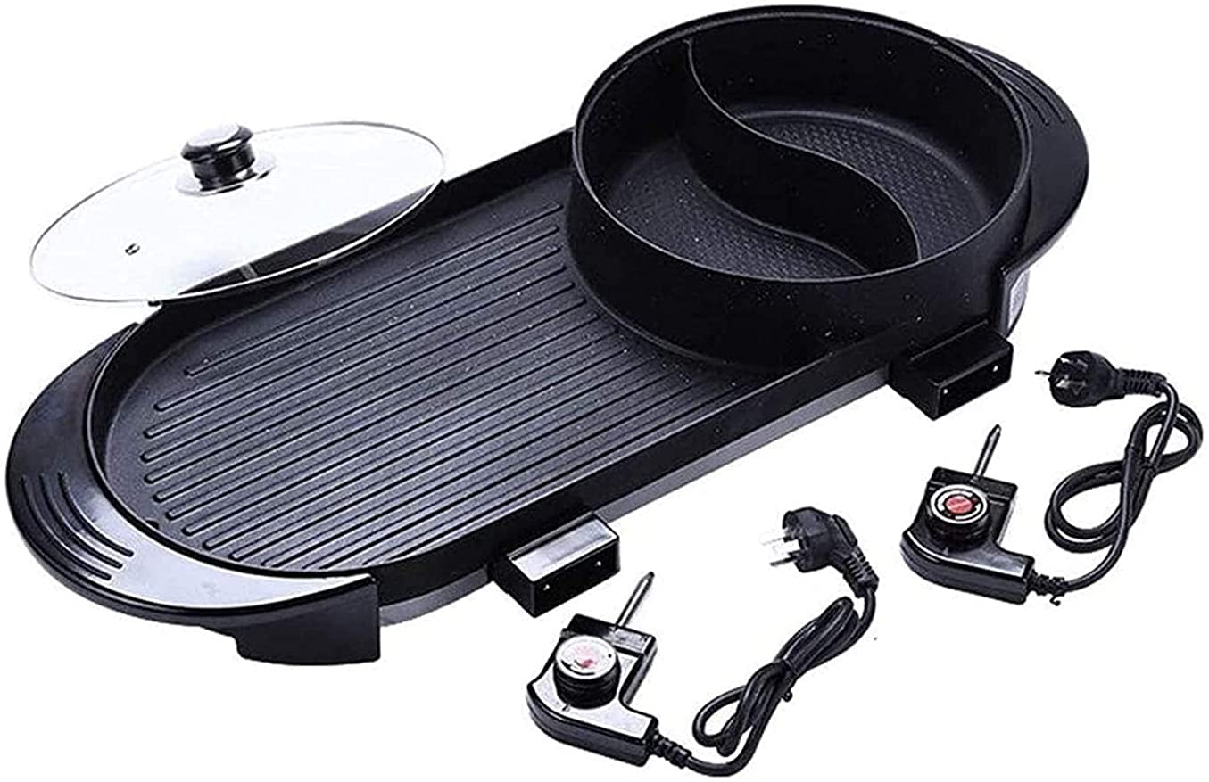 Parrilla de Asar Grill de Asar Plancha de Asar Parrilla eléctrica para olla caliente Parrilla eléctrica para barbacoa Interior 2 en 1 Gran capacidad Interior Multifuncional Sartén antiadherente Bar