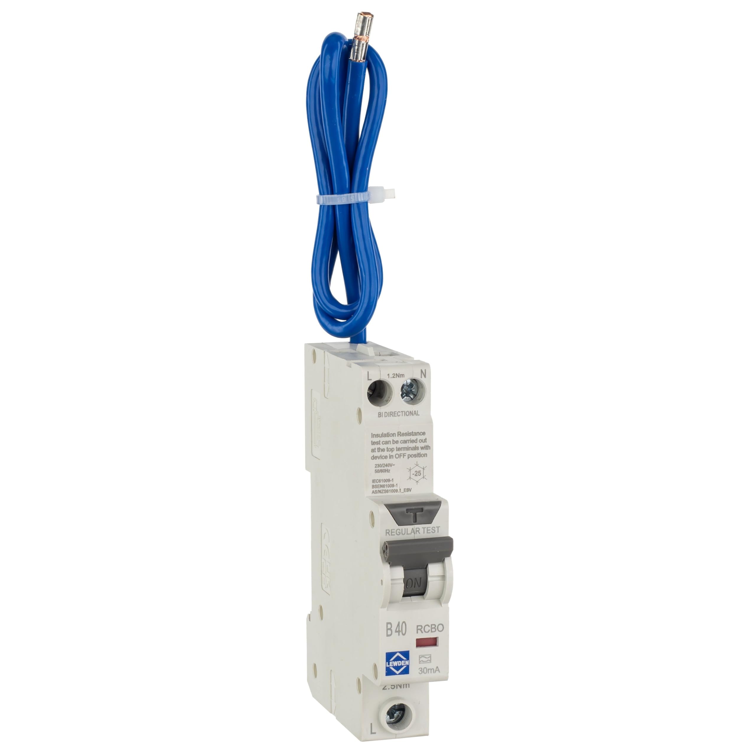 Lewden Compact RCBO, 40A Double Pole, 30mA Type A, B Curve, DIN Rail Mount, 230V