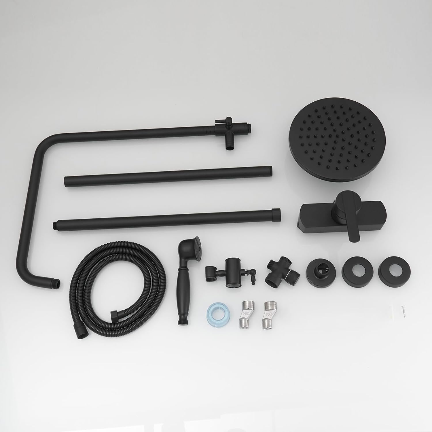 BWE Black Outdoor Shower Faucet Set Two Functions Rainfall Shower Head with Handheld Sprayer Single Handle Wall Mounted Exposed Shower Fixtures for Bathroom or Backyard,Matte Black