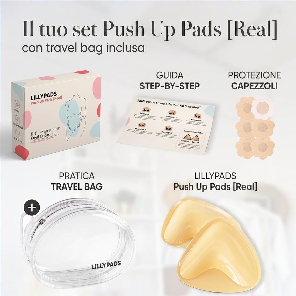 Push Up Pads – Inserti autoadesivi per reggiseno per effetto push-up – Reggiseno adesivo – Cuscinetti adesivi riutilizzabili per petto grande e piccolo – Sticky Bra Silicone Pad – Adatto per