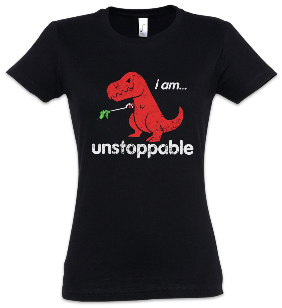 Urban Backwoods Women's Black I Am Unstoppable T-Shirt – Tyrannosaurus Rex T-Rex Dino Dinosaurier Saurier Dinosaur Fun Monster Bambi Killed Nerd Who Joke Comedy Nerd Hipster Indie Sizes Xs – 2XL