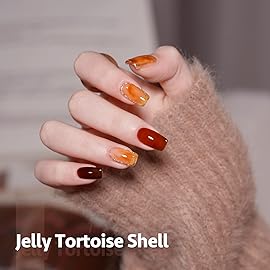 GAOY Jelly Tortoise Brown Gel Nail Polish Set, 6 Transparent Colors Dark Red Orange Pumpkin Soak Off UV Light Cure Gel Polish Kit for Salon and Nail Art DIY at Home