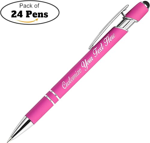 Miniatura 9 de Bolígrafos personalizados con punta de lápiz capacitivo, 12 bolígrafos de grabado personalizado, bolígrafo de tacto suave, nombre impreso, tinta