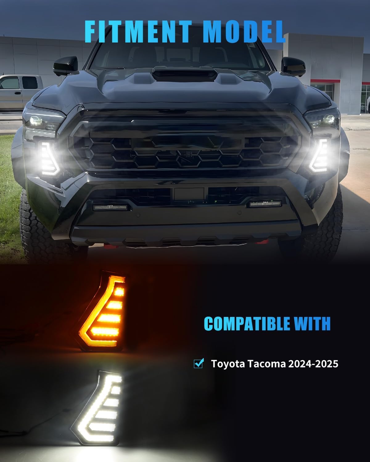 Sequential Front LED Fog Lights for 2024 2025 Tacoma Truck, Clear Lens Switchback Amber Turn Signal Light & White Daytime Running Light, [Ultra-Bright] Turn Signal Fog Lamps, 2 PCS