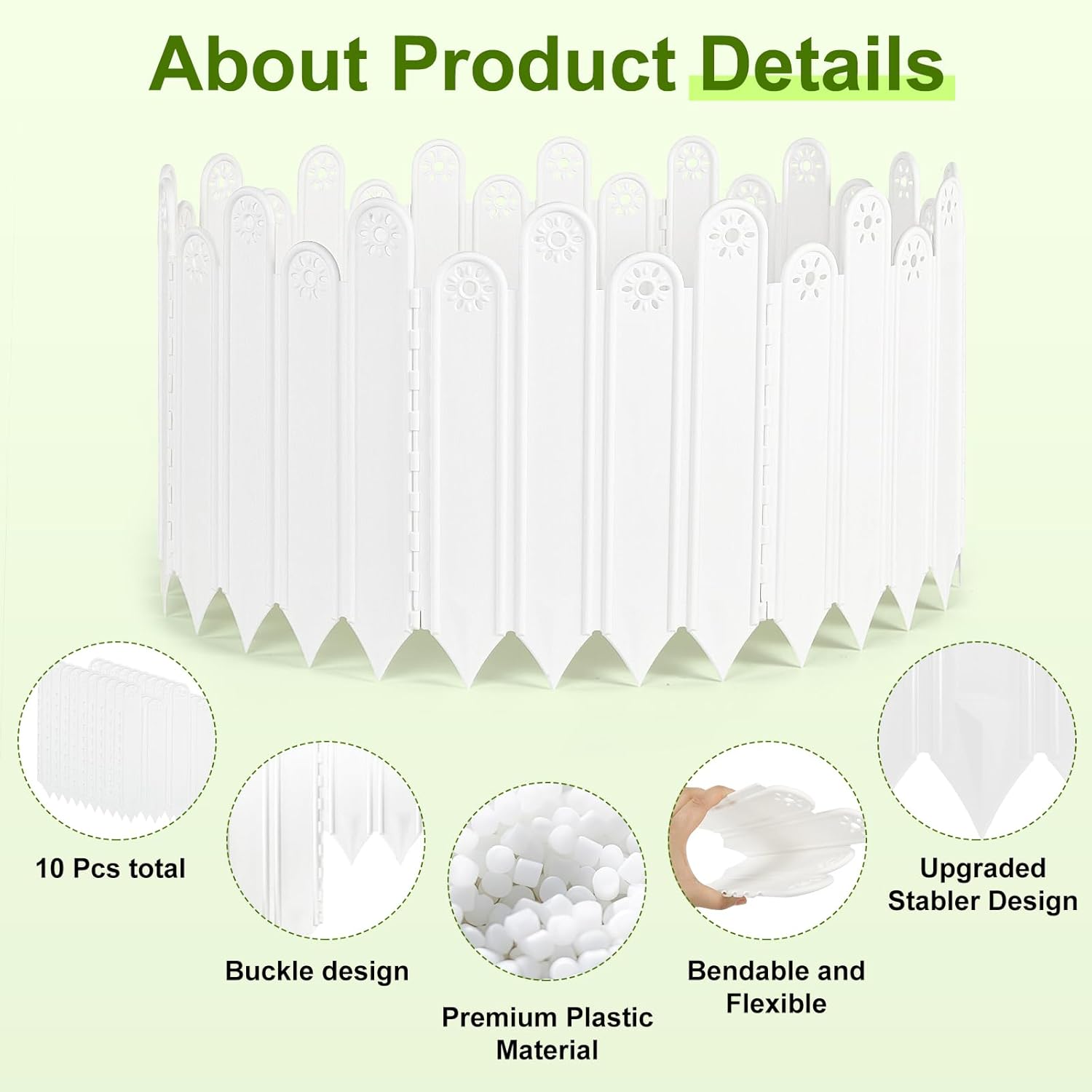 10 Pcs White Garden Edging Borders, 11.8 inch Tall Landscaping Edging, Total 7ft Interlock Decorative Garden Fences, Plastic Edging No Dig Lawn Edges Flower Beds Barriers, for DIY Patio Pathway Garden
