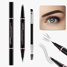LAVONE Eyebrow Pencil Makeup Kit, with Waterproof 2-IN-1 Microblading Eyebrow Pen, Eyebrow Pomade, Eyeliner and Dual-ended Eyebrow Brush, Brow Pencil Kit for Natural Eyebrows - Chocolate