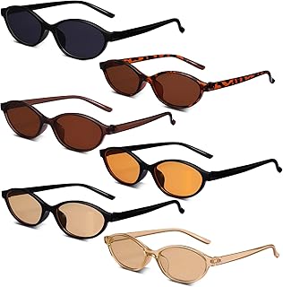 6 Pcs Retro Oval Cat Eye Sunglasses for Women Y2k Glasses 90s Trendy Sun...
