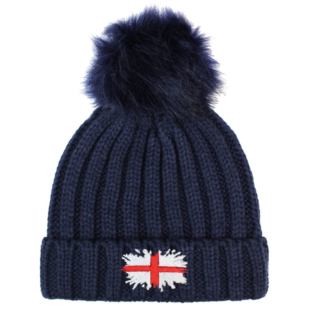 Teddyt's Navy Blue Kids England Flag Soft Chunky Bobble Hat With Pom Pom (2-4 Years)