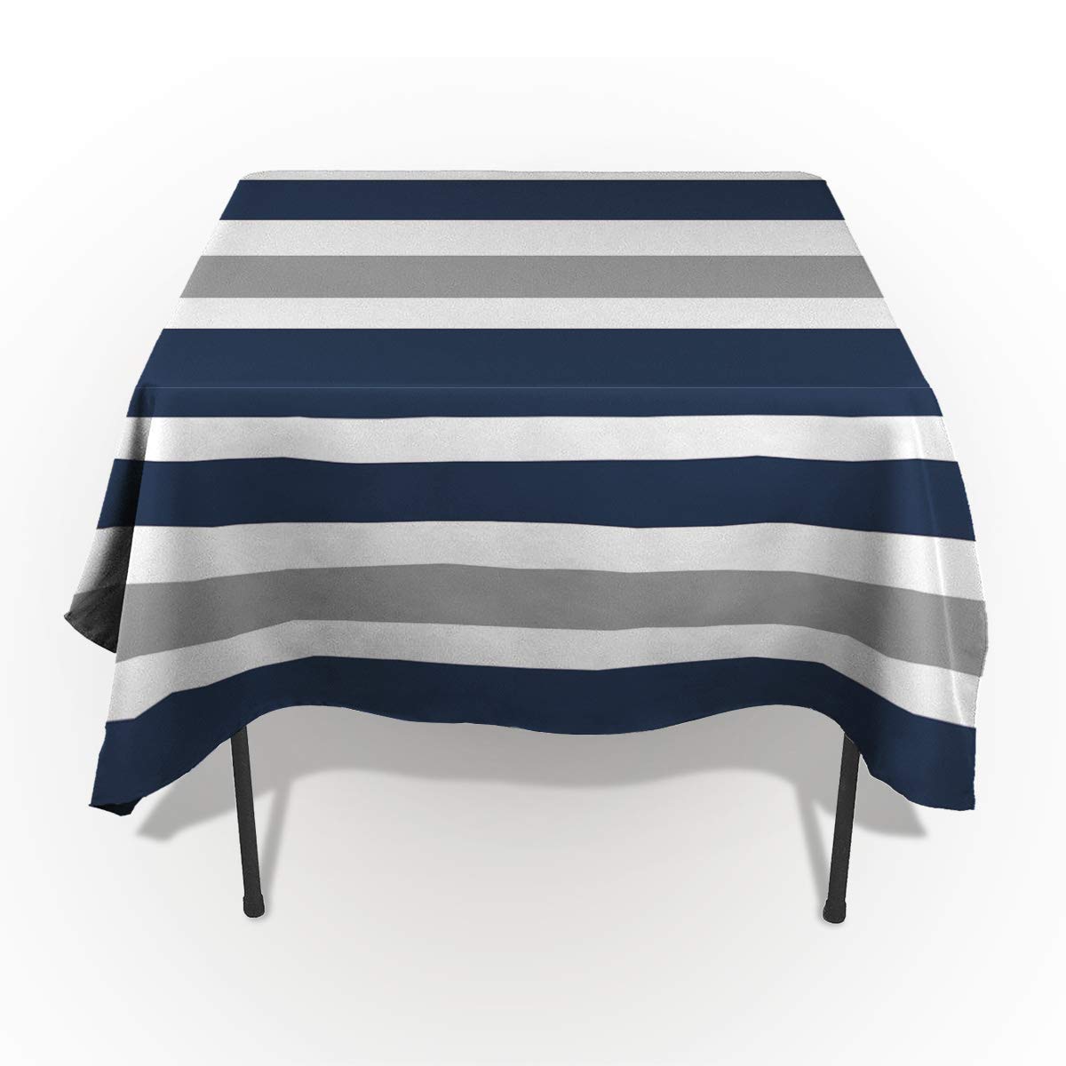 Cotton Linen Tablecloth 60"x162" Oblong, Nautical Stripes Navy Blue Gray Wrinkle-Free Table Cloth Cover Decorative for Wed...