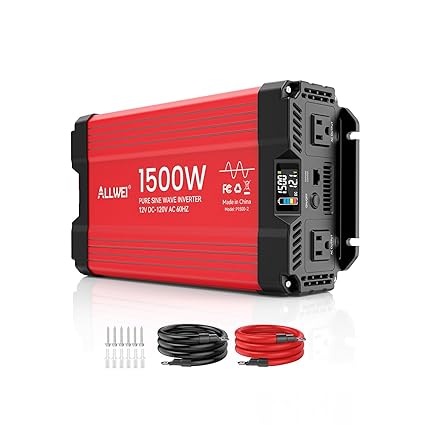 ALLWEI 1500W Pure Sine Wave Inverter 12V DC to 110V/120V AC Converter