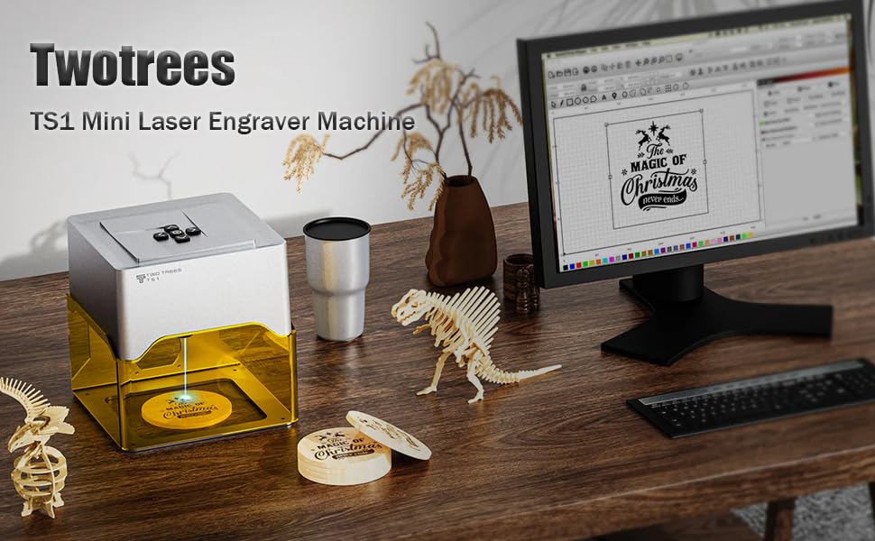 Image of 3IDEA Twotrees TS1 Mini 3W Laser Engraver,Portable Laser Engraving Machine,Lase Cutter,3000mm /min Speed,80x80x30 mm Working Area,Laser Engraver Machine for Jewelry, Metal, Wood, Glass,Leather