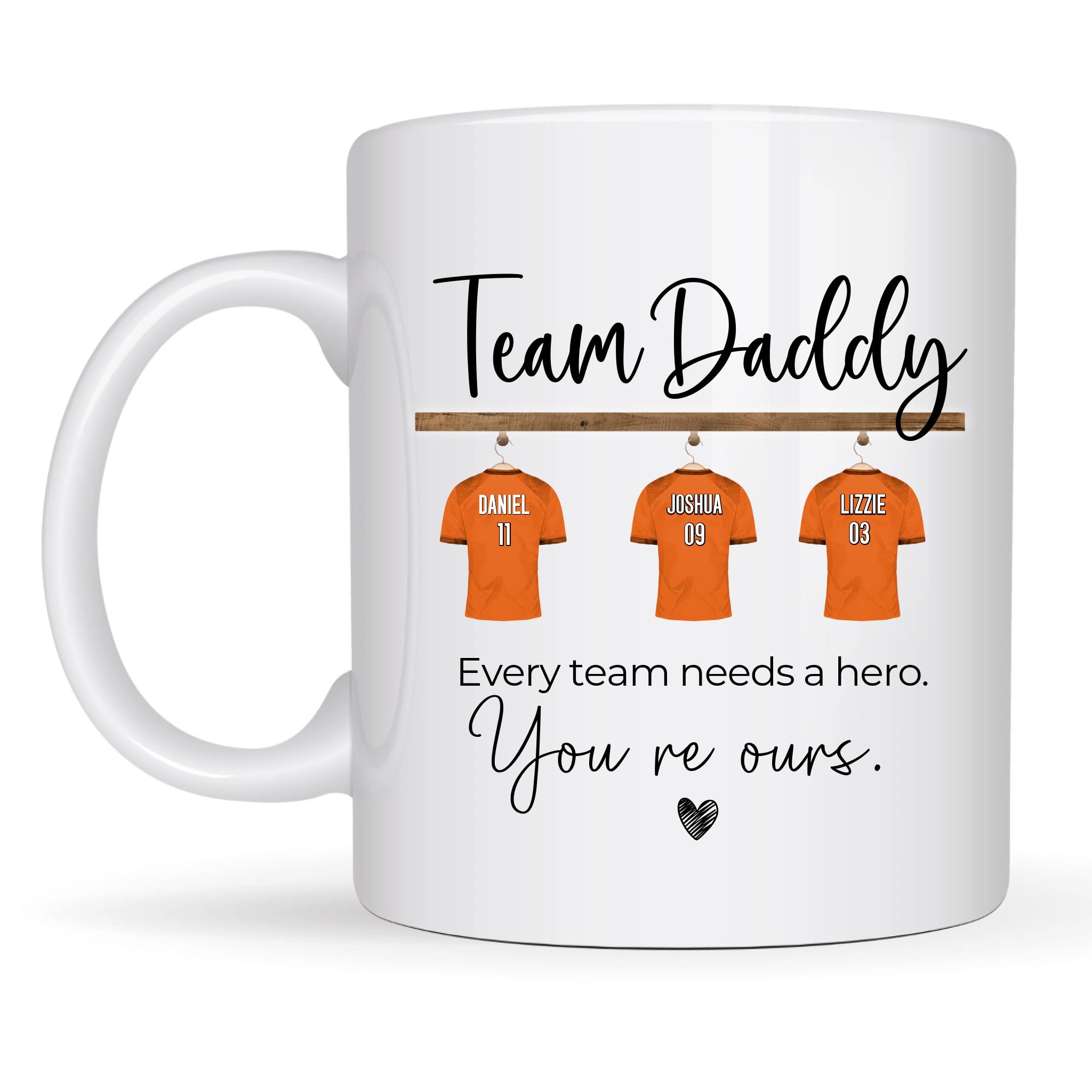 Personalised Football Mug – Custom Dream Team Gift with Up to 4 Shirts, Names & Numbers – Ideal for Dad, Mum, Coach – Unique Birthday, Father’s Day or Christmas Present.