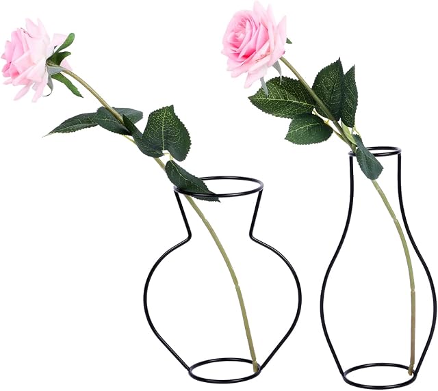 Kaket 2 PCS Silhouette Vase Black, Iron Silhouette Vase for flowers, Metal Frame Flower Vase for Flowers, Grass, Home, Room Decorations (Black)