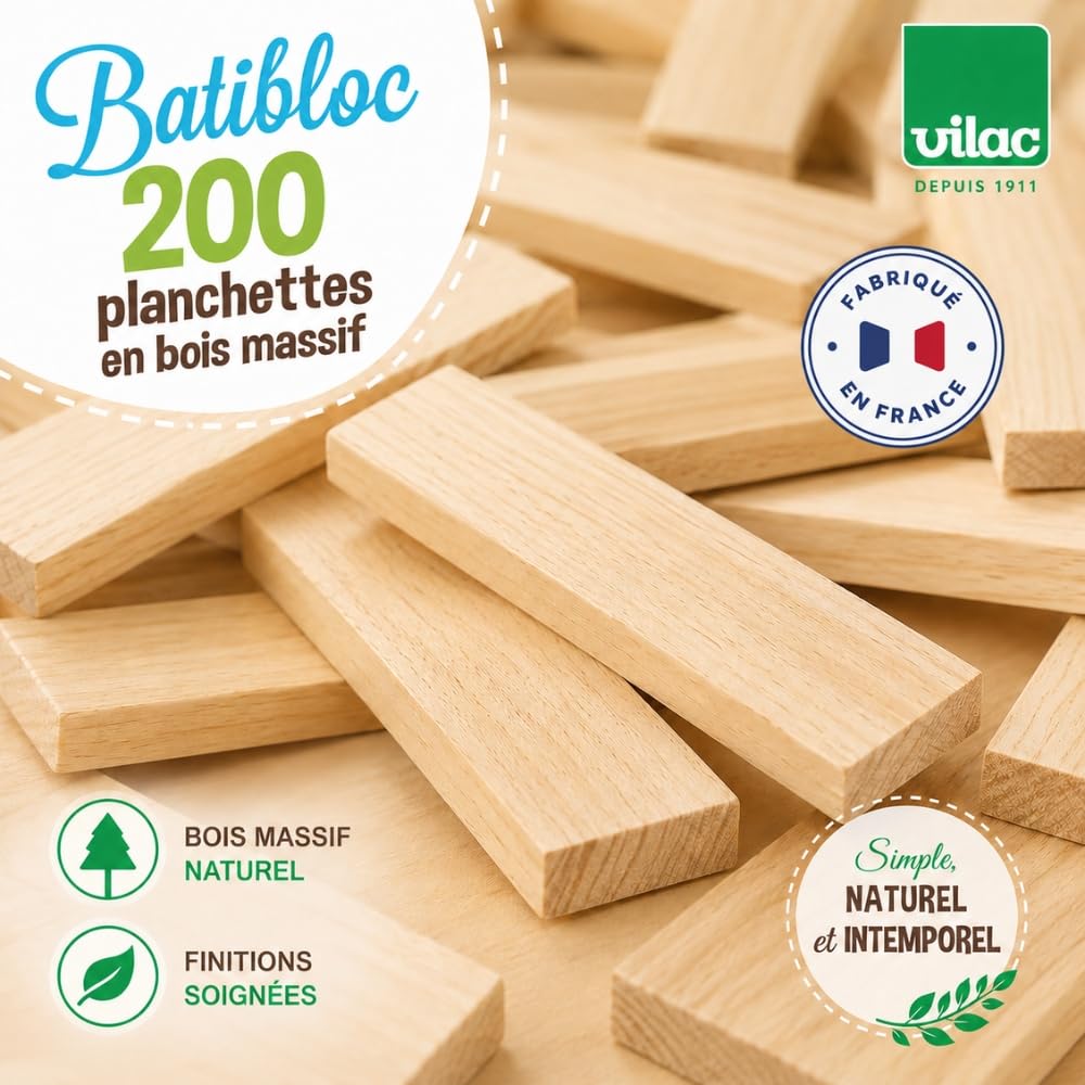 Vilac - Batibloc Classic, 200 Piezas en Madera Maciza (2134)