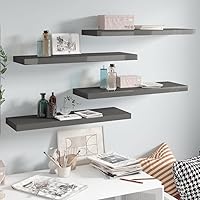 Vista 65 de Estantes flotantes de pared, 2 piezas de madera de fibropanel de densidad media gris de 47.2 x 9.3 x 1.5 pulgadas, estante de almacenamiento